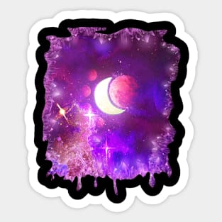 Magenta Witchy Magical Crescent Moon Galaxy Sticker